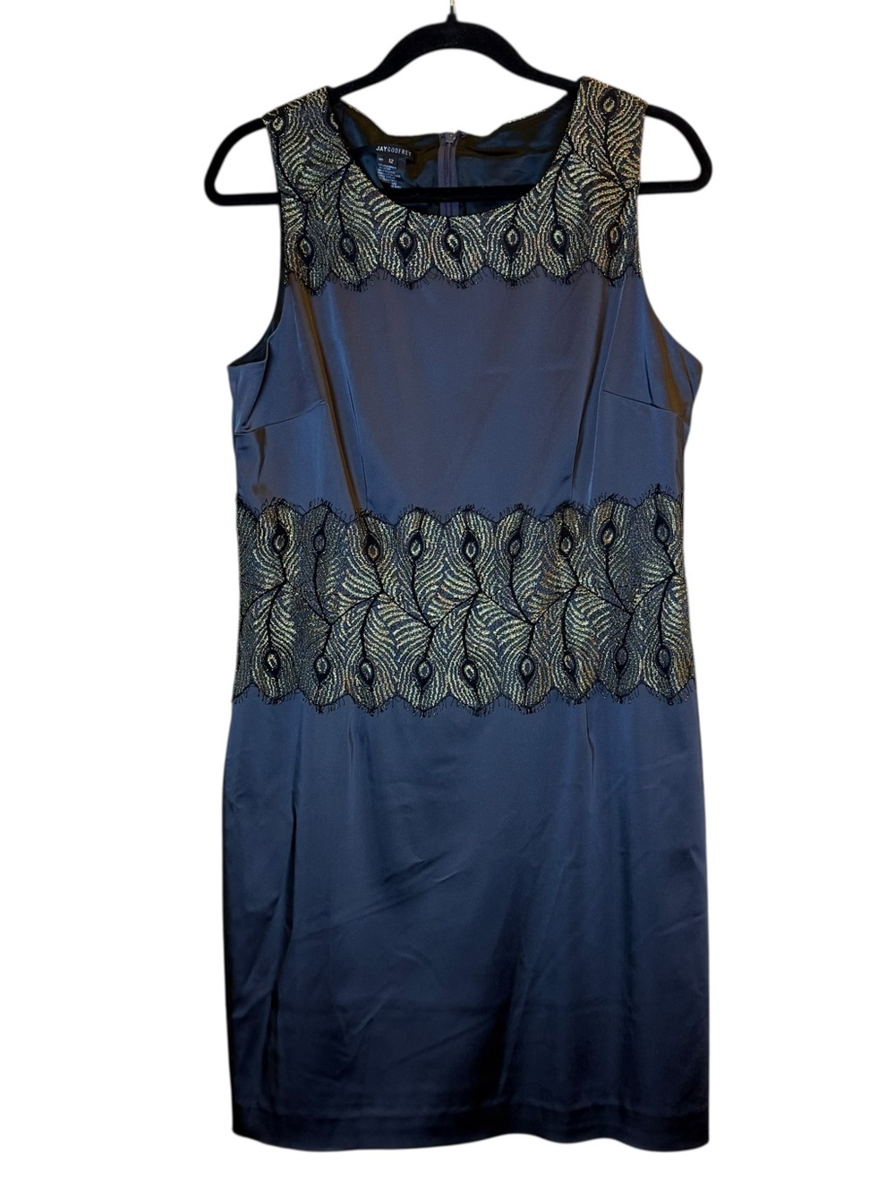 JAYGODFREY Women’s Cocktail Party Midi Dress with Gold Embroidered Lace Trim 12